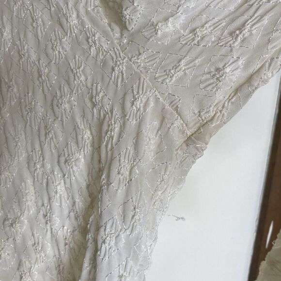 Hand Jive Cream Sheer Ruffle Textured Retro Style Lace Blouse Top Size Small - Picture 10 of 12